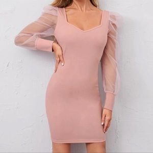 NWT pink mesh sleeves bodycon dress